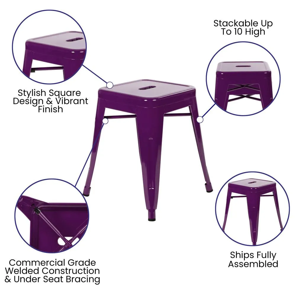 18" Table Height Stool, Stackable Backless Metal Indoor Dining Stool, Commercial Grade Restaurant Stool In Purple - Set Of 4 By Flash Furniture