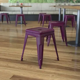 18" Table Height Stool, Stackable Backless Metal Indoor Dining Stool, Commercial Grade Restaurant Stool In Purple - Set Of 4 By Flash Furniture