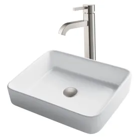 19" Rectangular White Porcelain Bathroom Vessel Sink and Ramus Faucet Combo Set with Pop-Up Drain