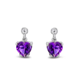 9ct White Gold Amethyst Heart Drop Earrings