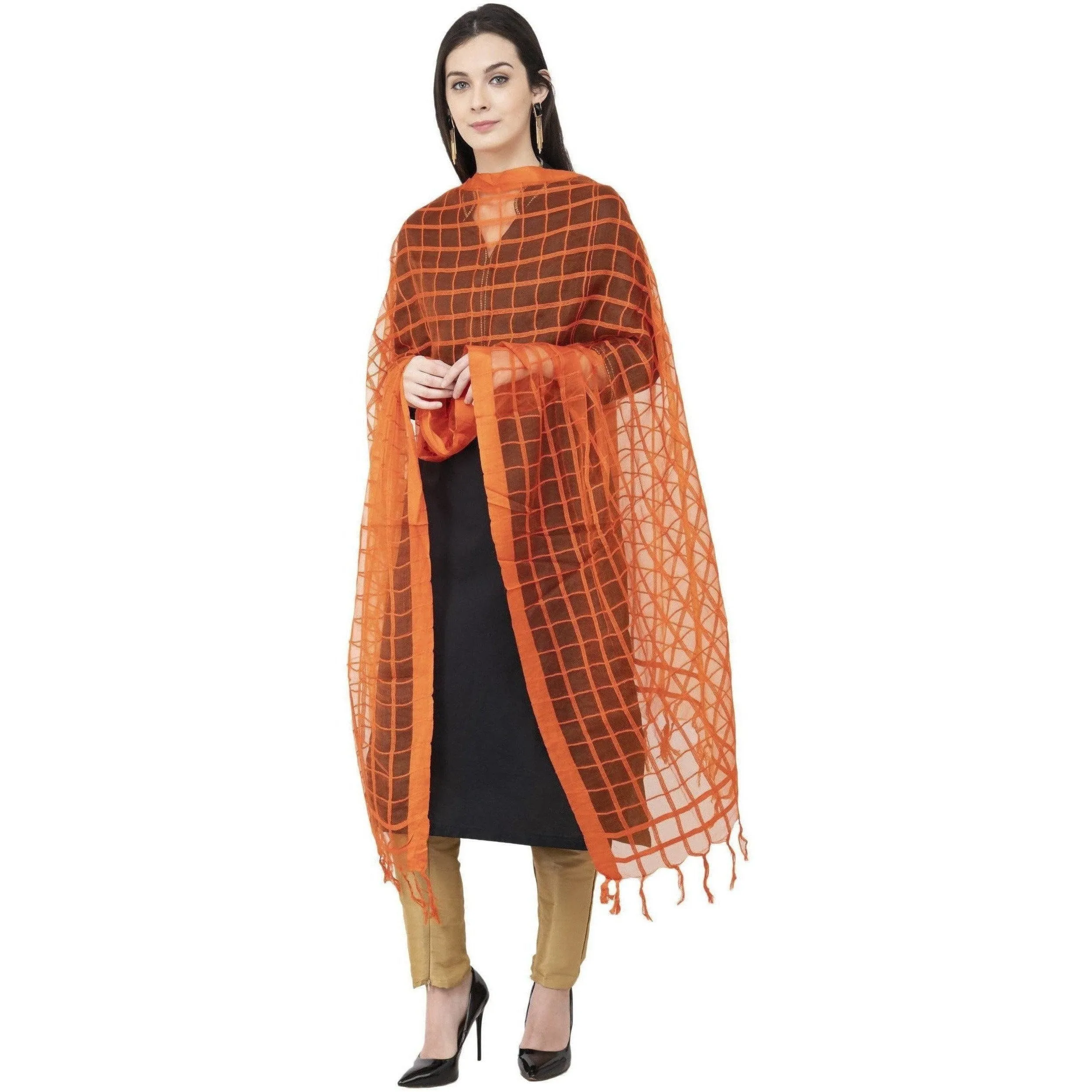 A R Silk Cotton Square Regular Dupatta Orange Color Dupatta or Chunni