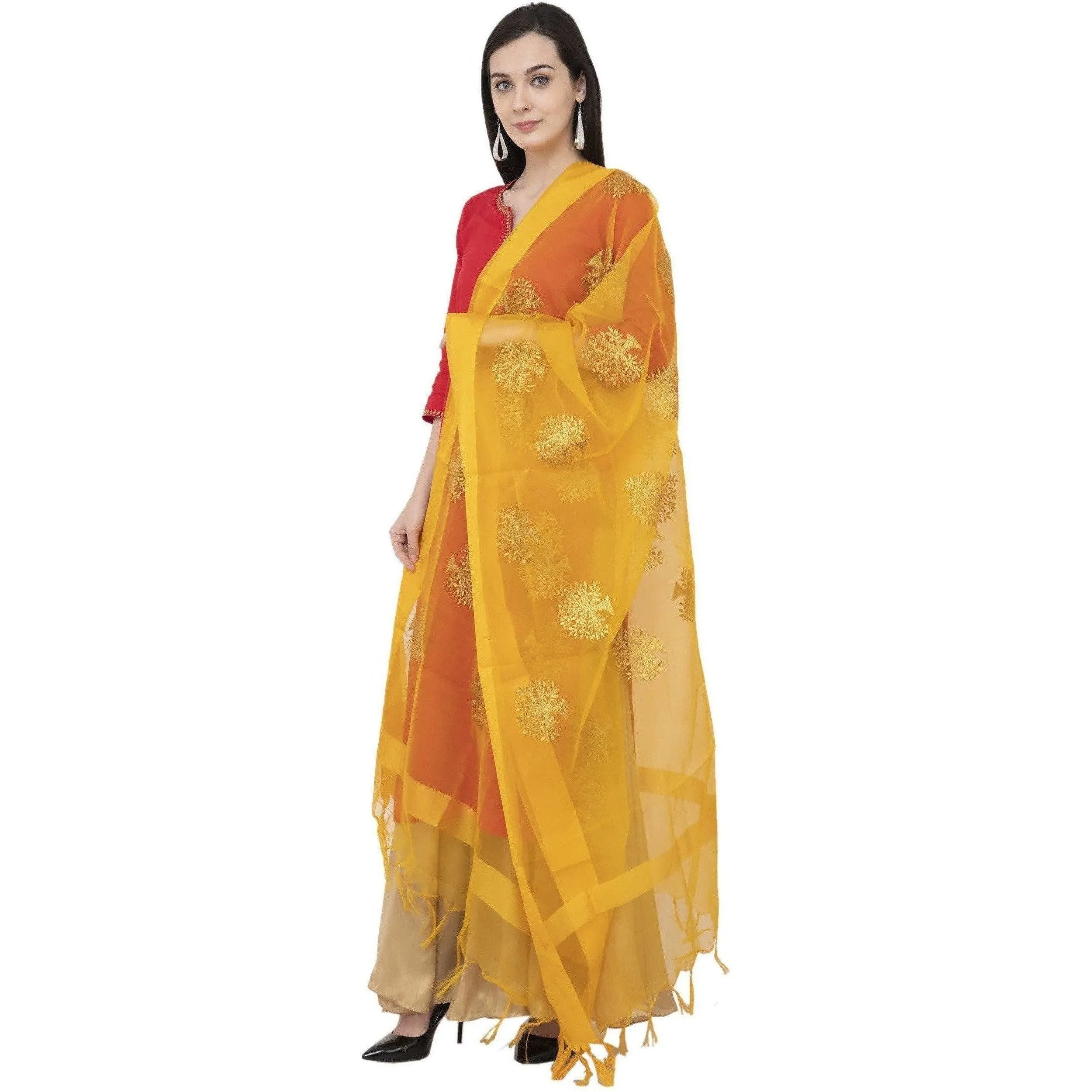 A R Silk Tissue Zari Emb. Fancy Dupatta Color Yellow Dupatta or Chunni