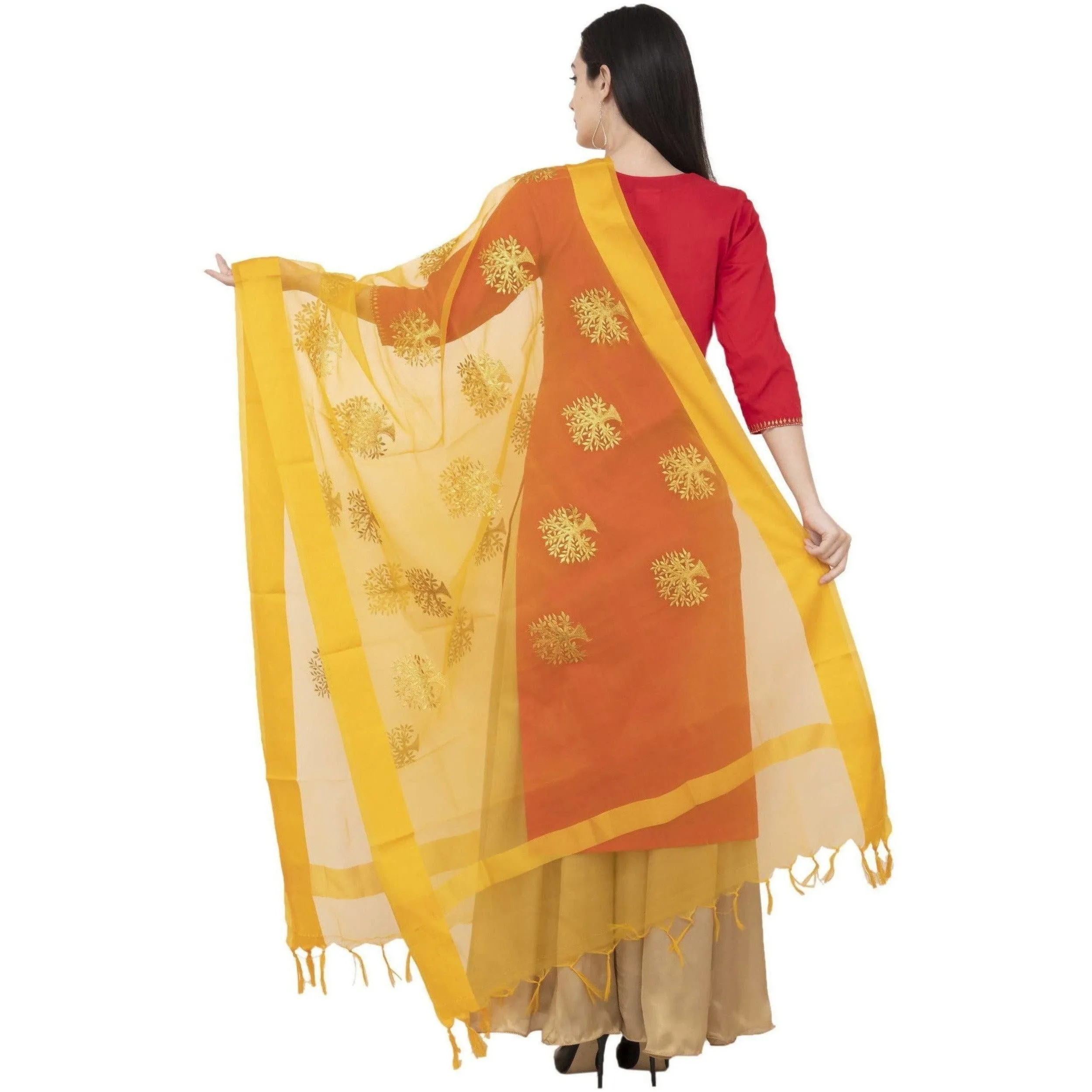 A R Silk Tissue Zari Emb. Fancy Dupatta Color Yellow Dupatta or Chunni