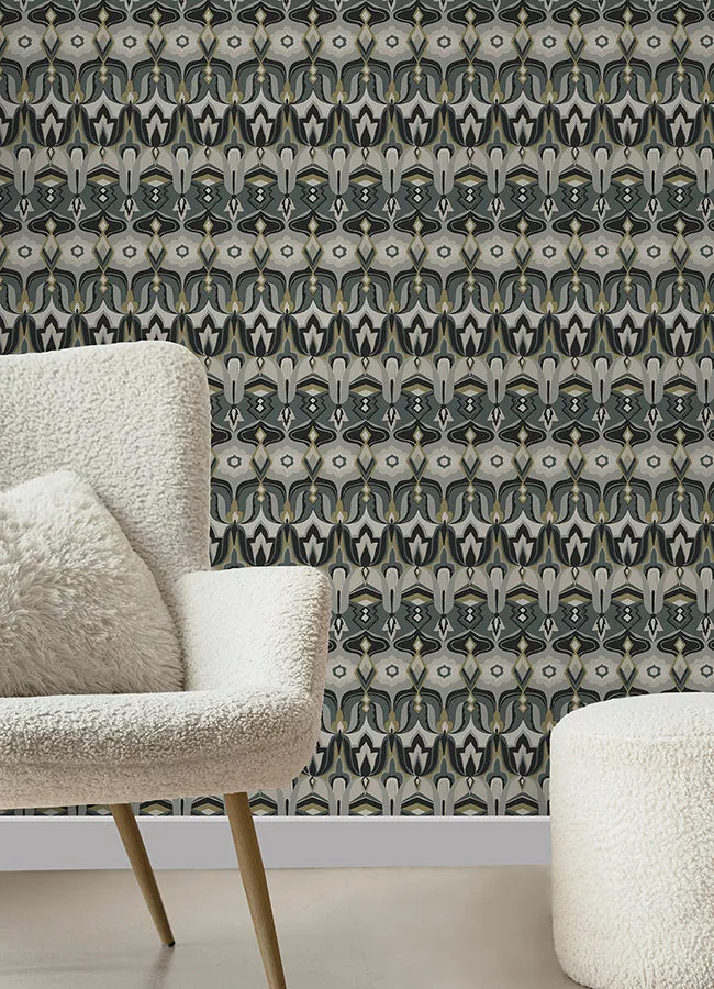 Akira Black Peel and Stick Wallpaper  | Brewster Wallcovering