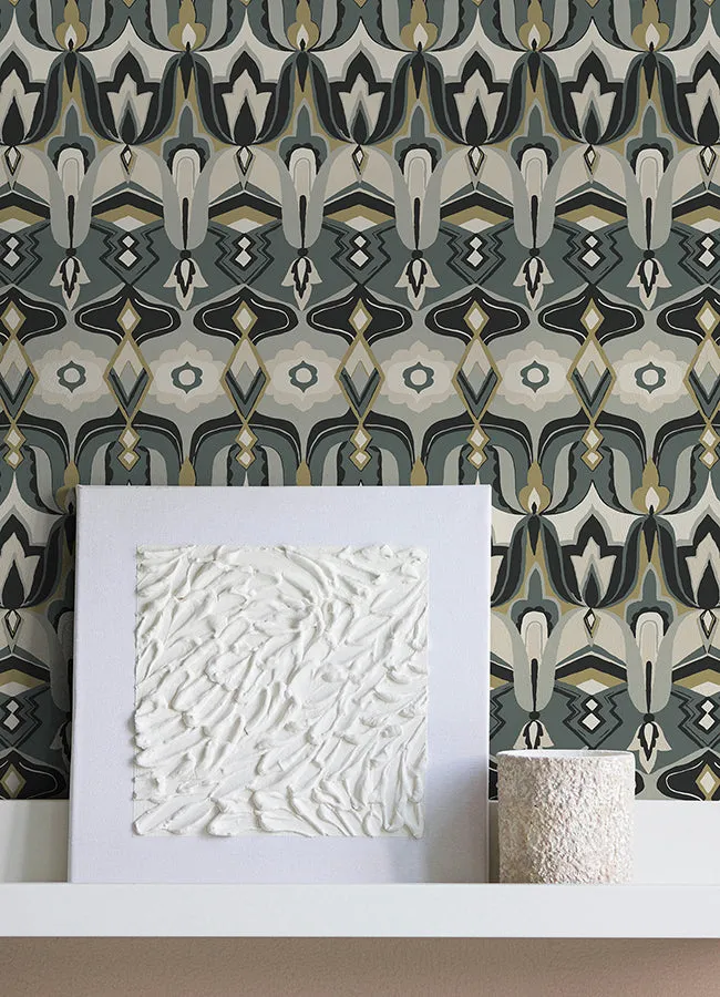 Akira Black Peel and Stick Wallpaper  | Brewster Wallcovering