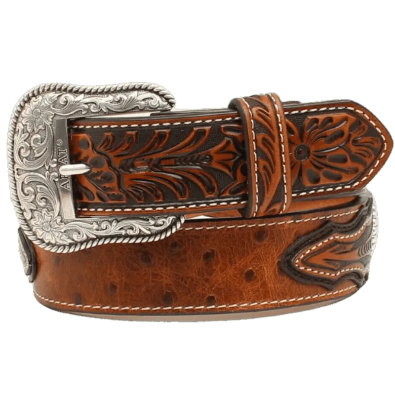 Ariat Men's Conchos Ostrich Print Brown Belt A1024402