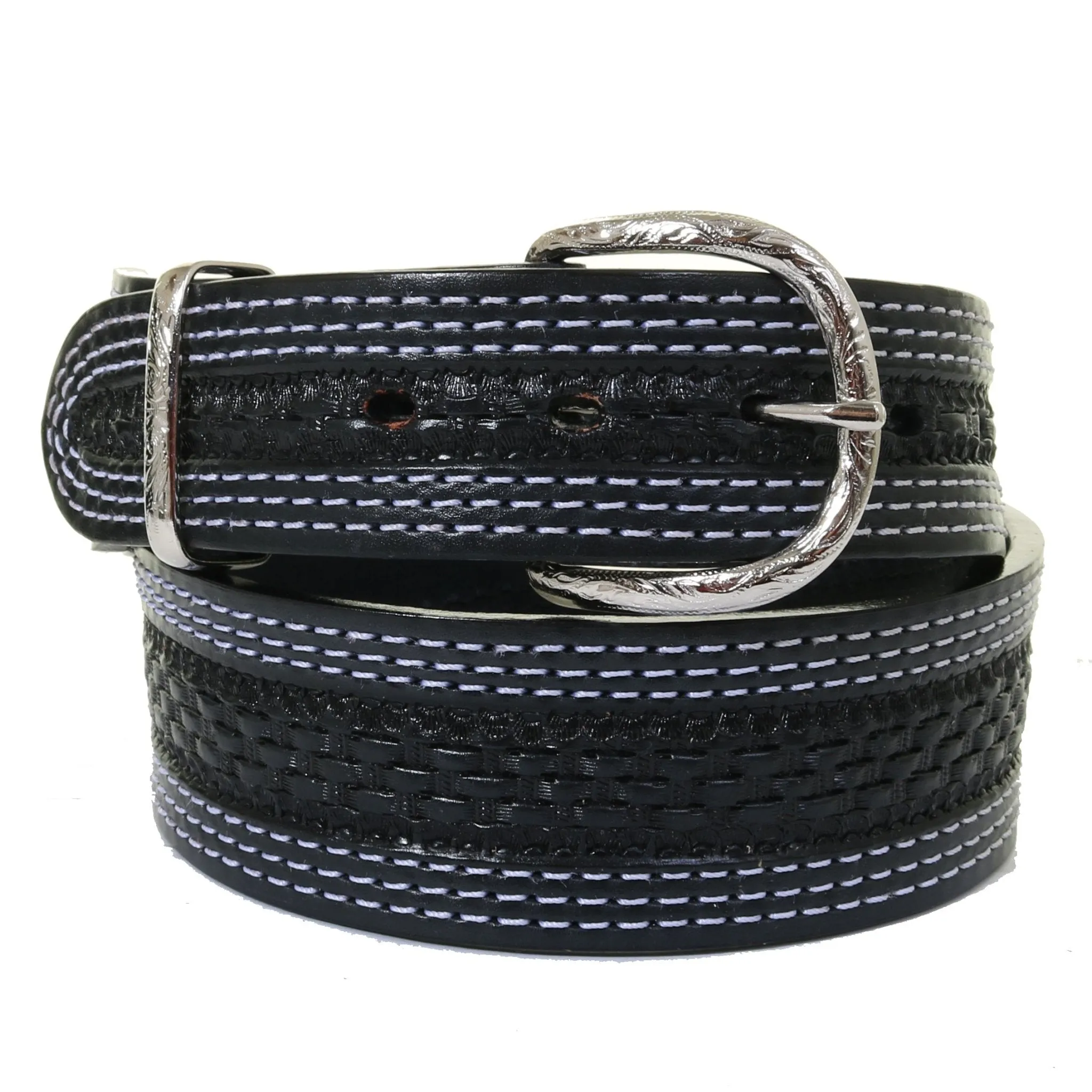 B1169 - Black Basket Weave Tooled Belt