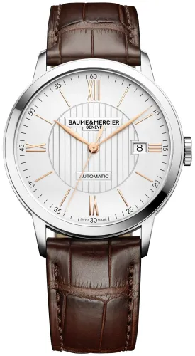 Baume & Mercier Classima Automatic Silver-Tone Dial Brown Leather Strap Date Mens Watch MOA10263