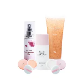 BEAUTY BOUQUET SET (Petal Velvet Powder #0   #Sunny Coral   Sunaway   Real Fresh Skin Detoxer Rose   Stay Fresh Body Sparkling Mist)