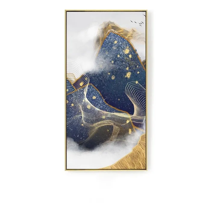 Blue and Yellow Abstract Vertical Wall Art With Frame