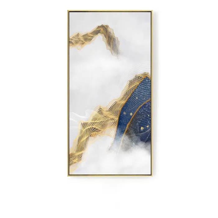 Blue and Yellow Abstract Vertical Wall Art With Frame