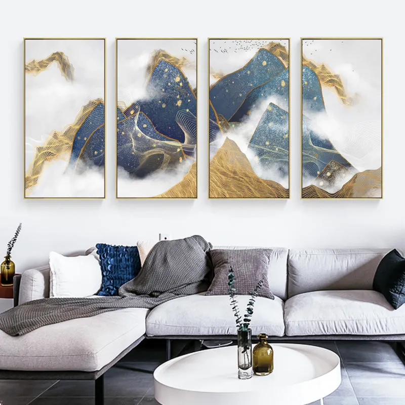 Blue and Yellow Abstract Vertical Wall Art With Frame