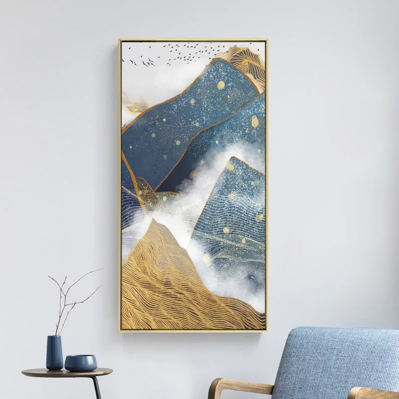 Blue and Yellow Abstract Vertical Wall Art With Frame