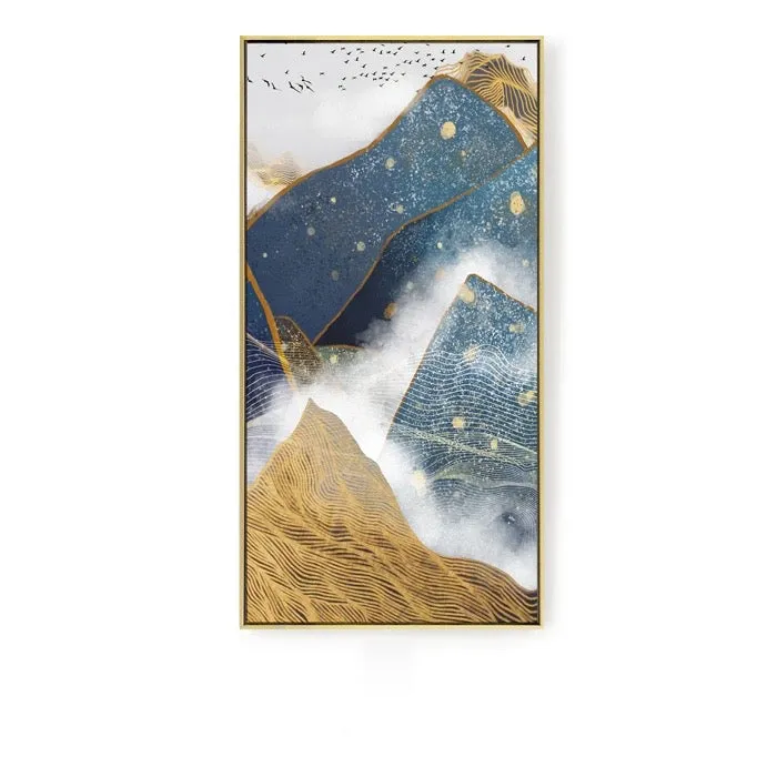 Blue and Yellow Abstract Vertical Wall Art With Frame