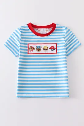 Blue stripe Character embroidery boy top