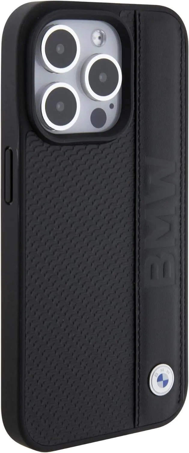 BMW Leather Textured & Stripe Case for iphone 15 Pro 6.1" Black - BMHCP15L22RDPK