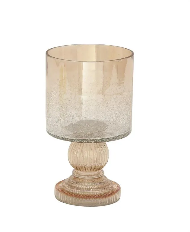 BROWN GLASS HANDMADE TURNED STYLE PILLAR HURRICANE LAMP WITH FAUX MERCURY GLASS FINISH