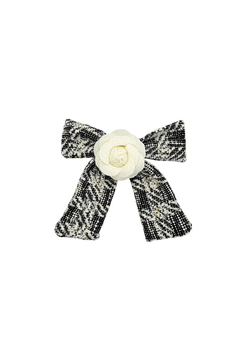 Camellia Bow - Black and Ivory Tweed