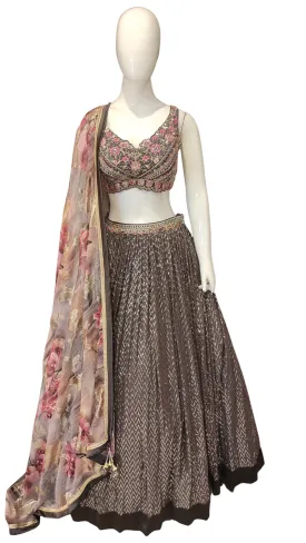 Dark Grey Lehenga Choli with Hand Embroidery