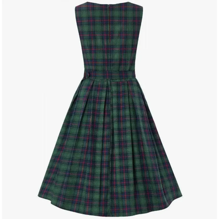 Dolly & Dotty Annie Retro Check Swing Dress in Dark Green and Blue