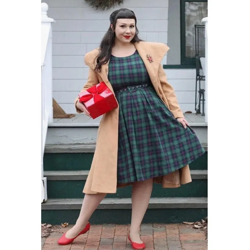 Dolly & Dotty Annie Retro Check Swing Dress in Dark Green and Blue