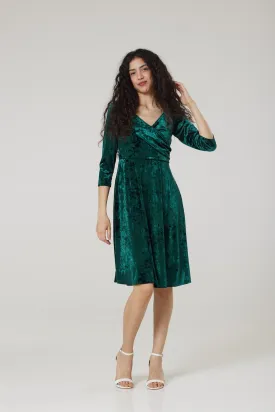 Dovey Festive Green Velvet Midi Fit and Flare Swing Dress