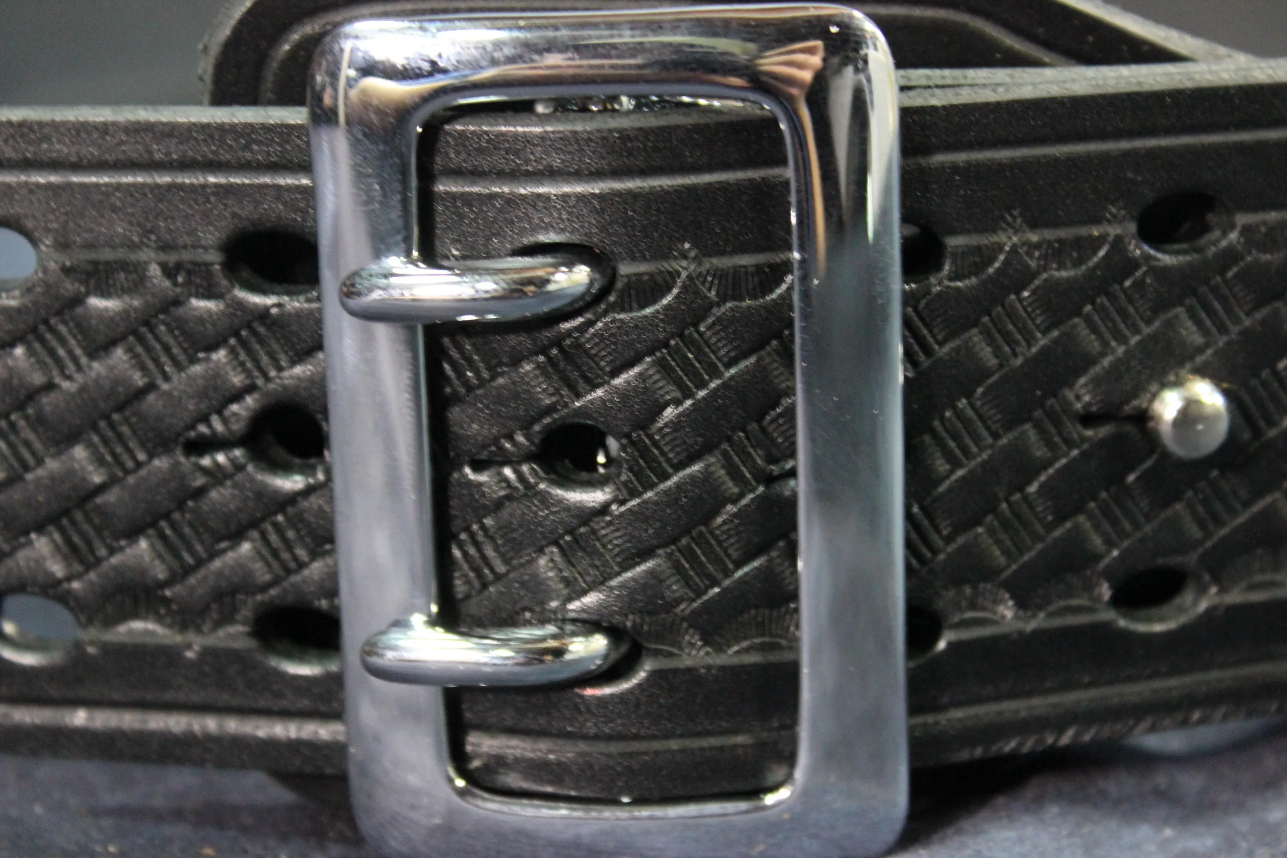 Duty Belt with Basketweave Embossing and Sam Brown Buckle and Stud