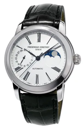 Frederique Constant Classic Moonphase Manufacture Automatic Silver Dial Black Leather Strap Mens Watch FC-712MS4H6