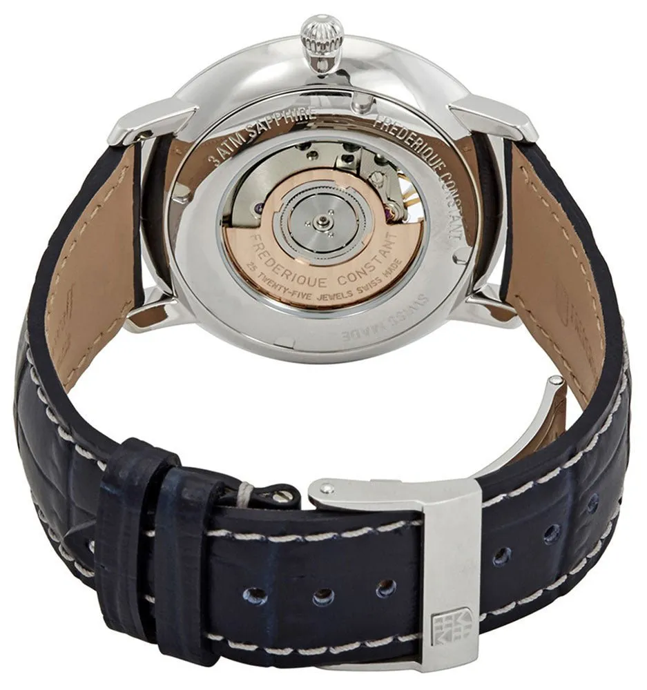 Frederique Constant Slimline Heart Beat Automatic Blue Dial Blue Leather Strap Mens Watch FC-312N4S6