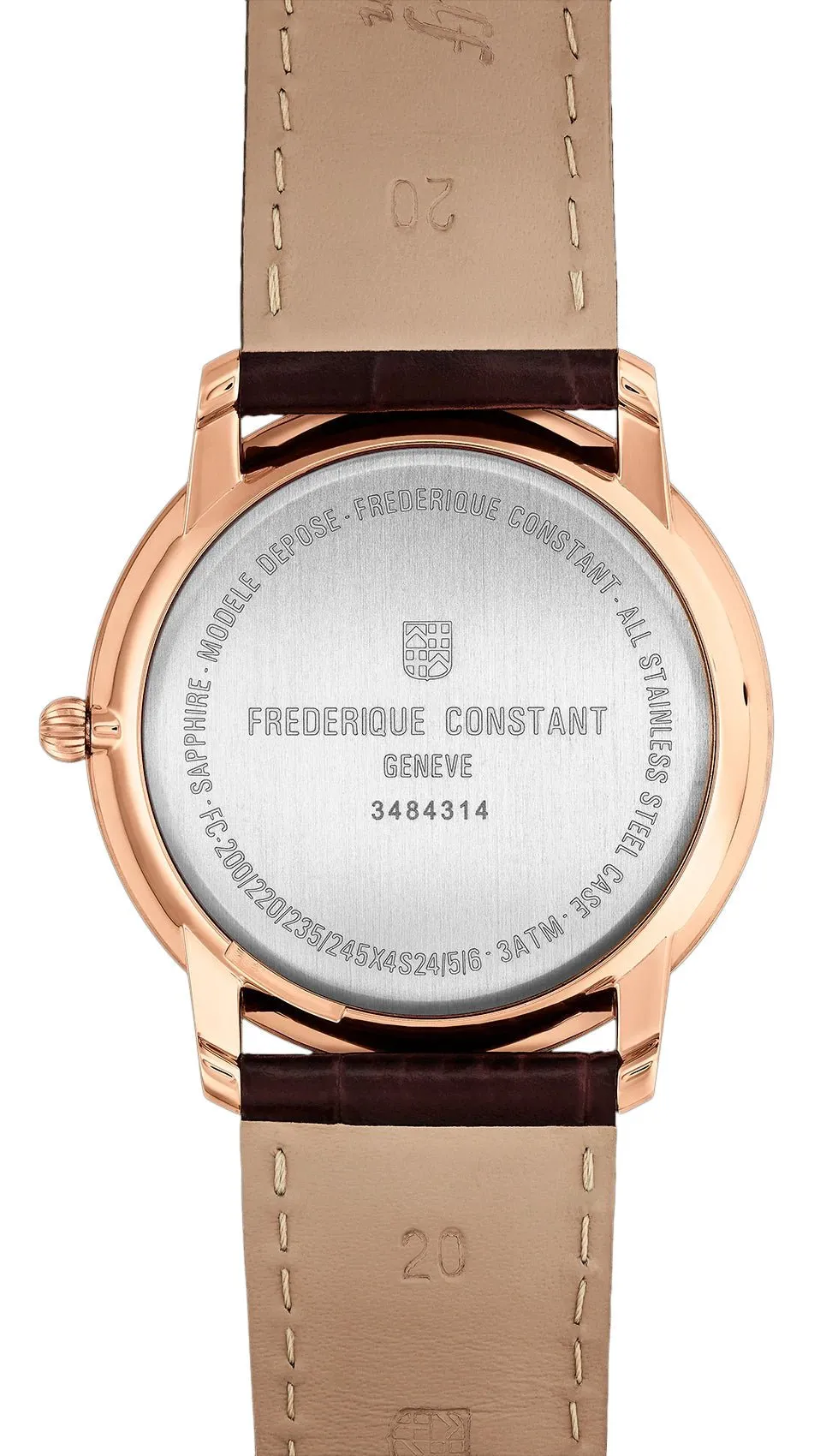 Frederique Constant Slimline Small Seconds Rose Gold-Plated Silver Dial Brown Leather Strap Quartz Mens Watch FC-235M4S4