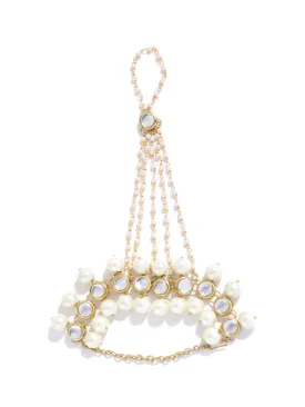 Gold-Plated Kundan Pearl Chain Hathphool