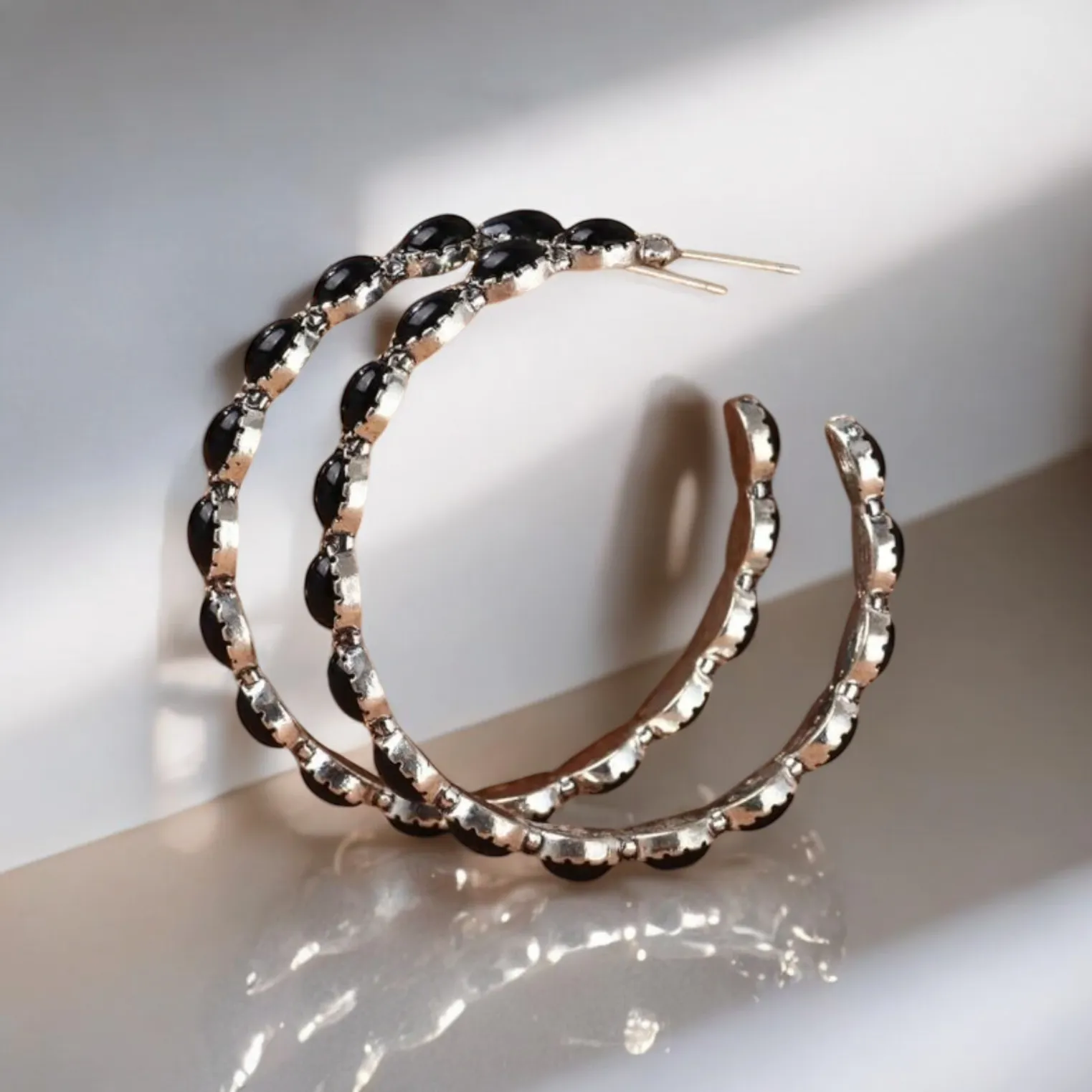 Gorgeous Black and Silver Hoop Earrings