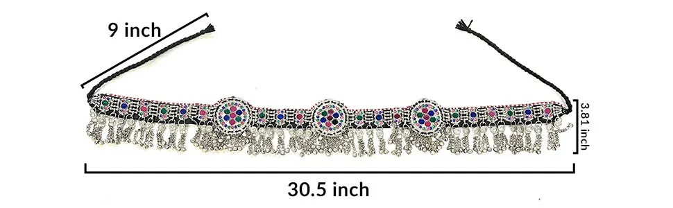 Handmade Afghan Tribal Womens Belly Dancing Waist Hip Belt with Bells Multicolor Acrylic Glass Beads Medallions - Duel On Jewel