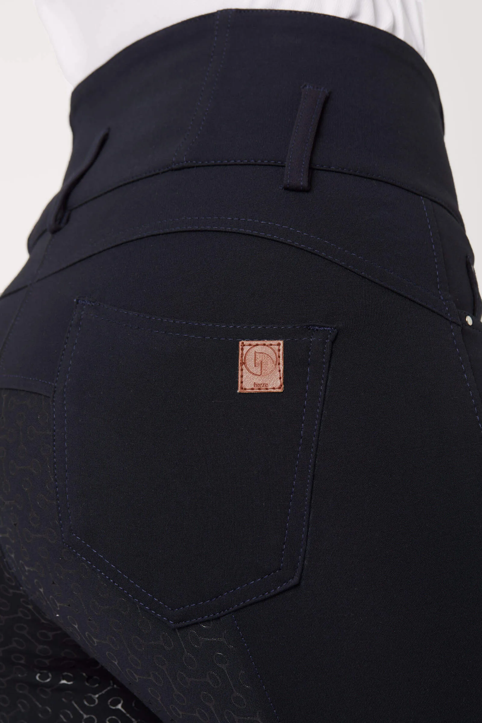 Horze Tara Ladies High-Waist Gel Seat Breeches (Navy)