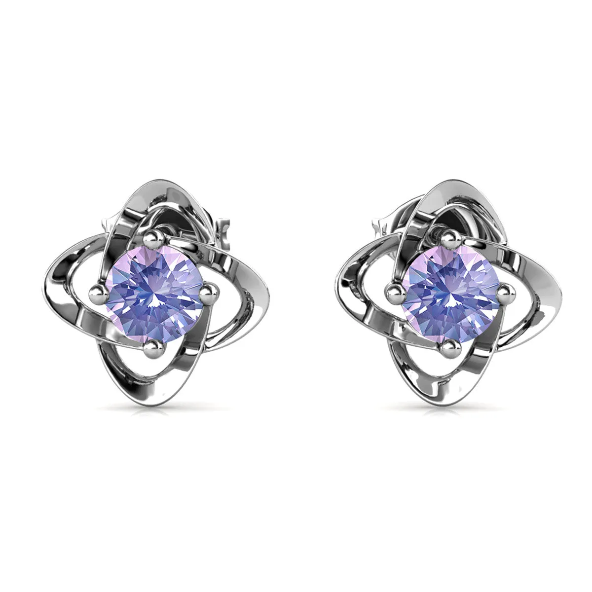 Infinity June Birthstone Alexandrite Earrings, 18k White Gold Plated Silver Birthstone Earrings with Crystals