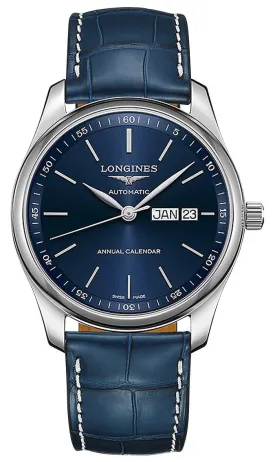 Longines Master Collection Automatic Stainless Steel Blue Dial Blue Leather Strap Date/Month Mens Watch L2.910.4.92.0