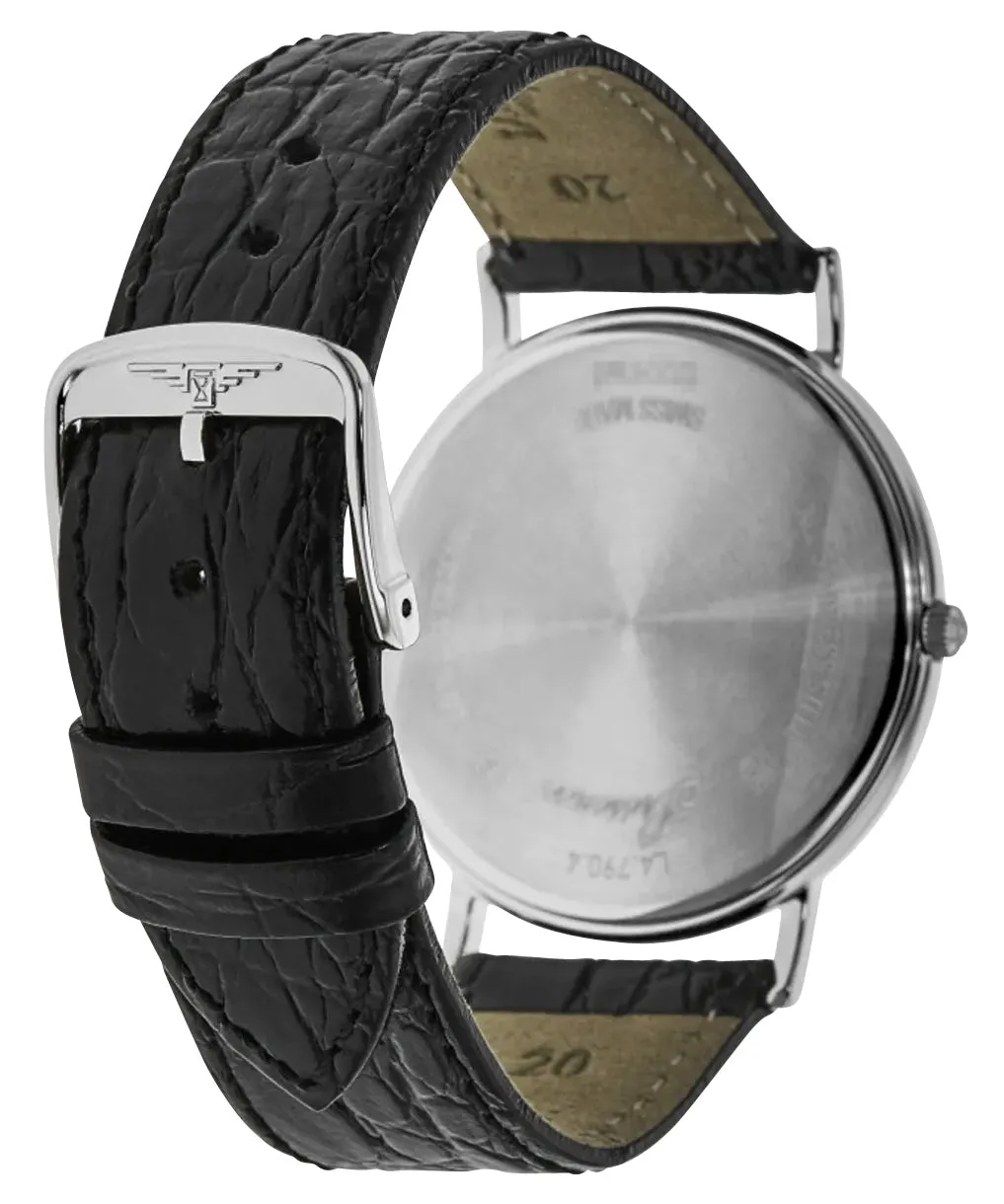 Longines Presence Stainless Steel White Dial Black Leather Strap Date Quartz Mens Watch L4.790.4.12.2