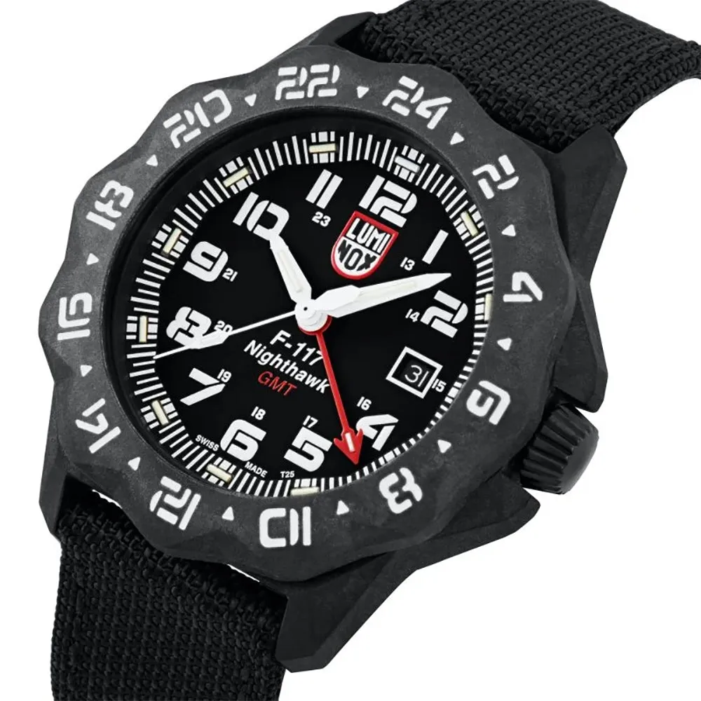 Luminox F-117 Nighthawk GMT CARBONOX  Black Dial Black Kevlar Strap Date Divers Quartz Mens Watch XA.6441