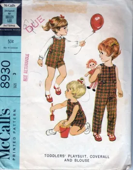 McCalls 8390 Vintage 60's Sewing Pattern Toddler Playsuit Overalls Jumpsuit Romper