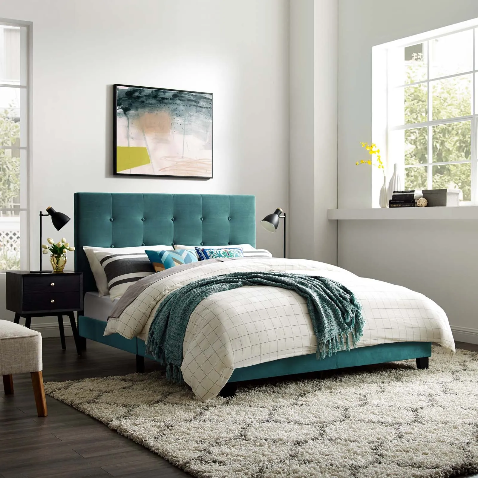 Melanie Tufted Button Upholstered Performance Velvet Platform Bed