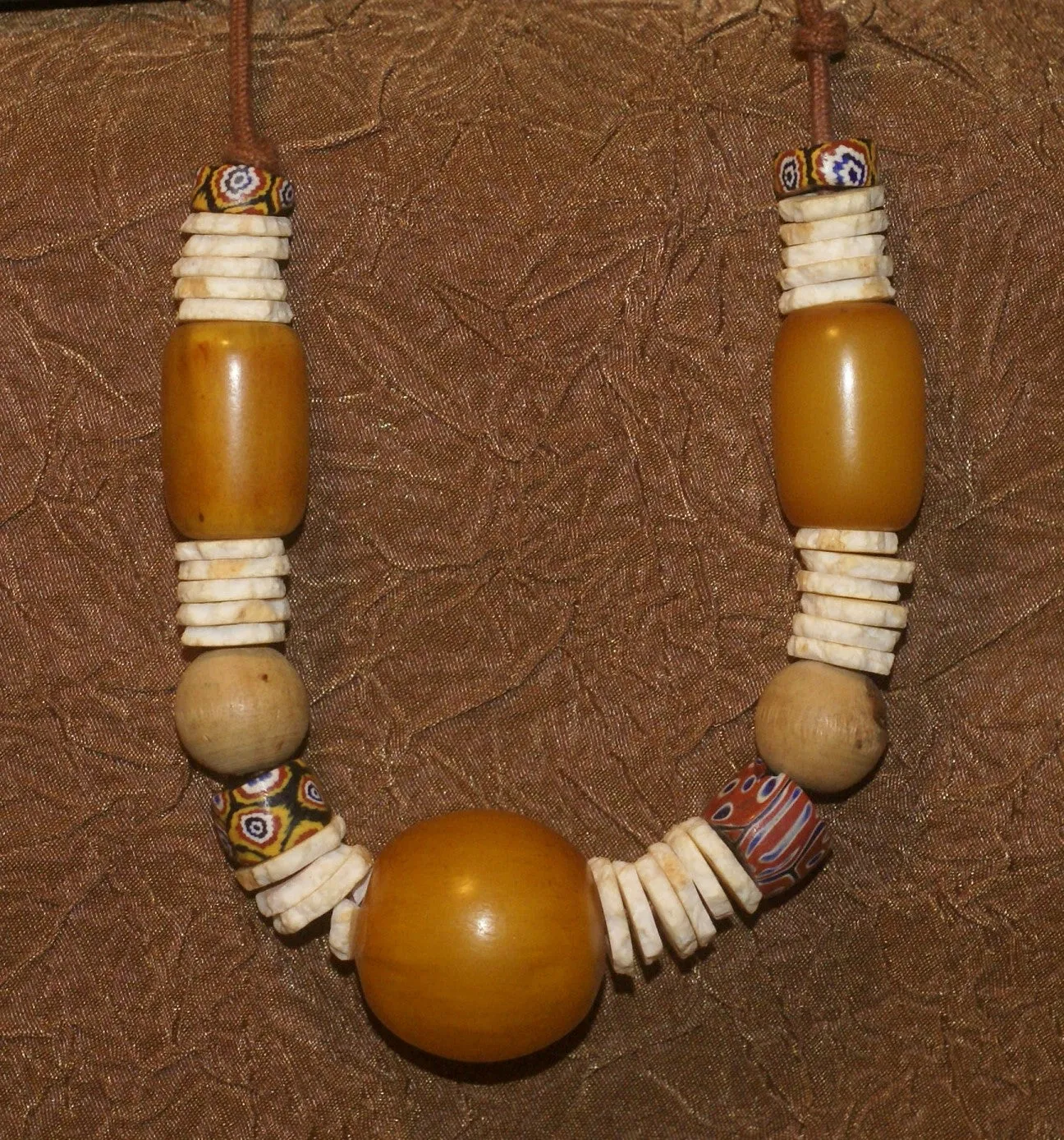 MOROCCO TRIBAL BERBER TOUAREG DOWRY WEDDING ETHNIC BEADS NECKLACE , BRIDE PRICE, WITH AMBER BEADS , WOOD BALLS, CONUS SHELL RINGS, AND COLORFUL GLASS BEADS NECK25   LONG OTHER COCONUT SHELL NECKLACE