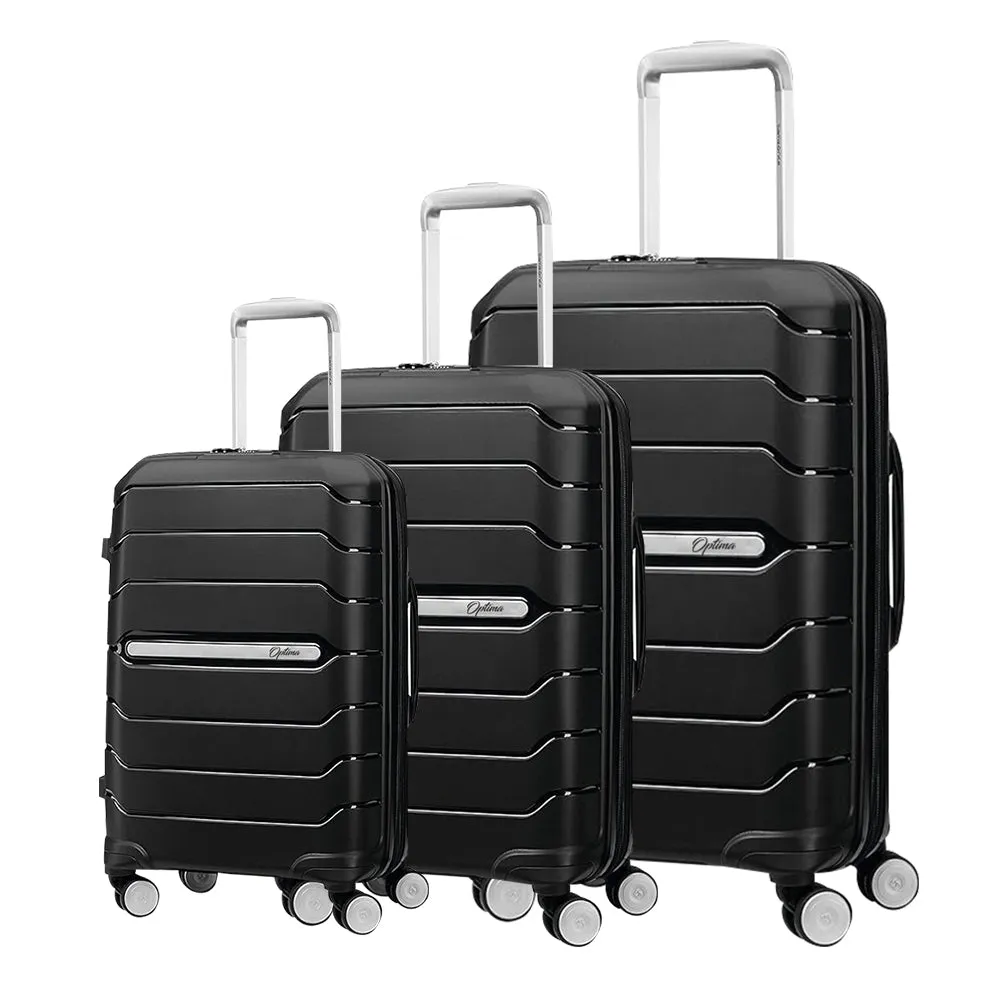 OPTIMA Zenith Hardside Expandable Luggage with Spinners, Black, 3PC SET (Carry-on/Medium/Large) (Black)