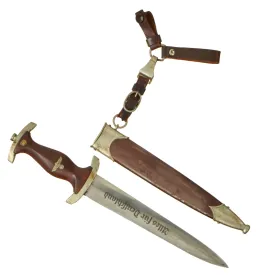 Original German Early WWII SA Dagger by Rare Maker Gust. Häker of Solingen with Scabbard & 3-Piece Hanger - McSARR Rarity Rated 8 of 10