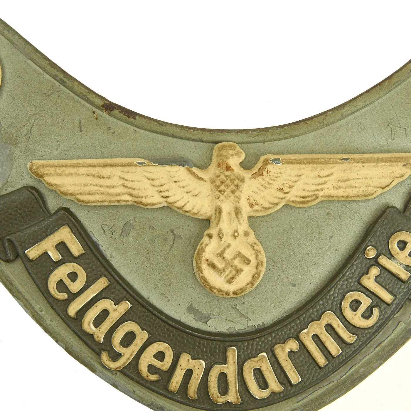 Original German WWII Feldgendarmerie Gorget with Phosphorescent Paint and Neck Chain by F. W. Assmann & Söhne