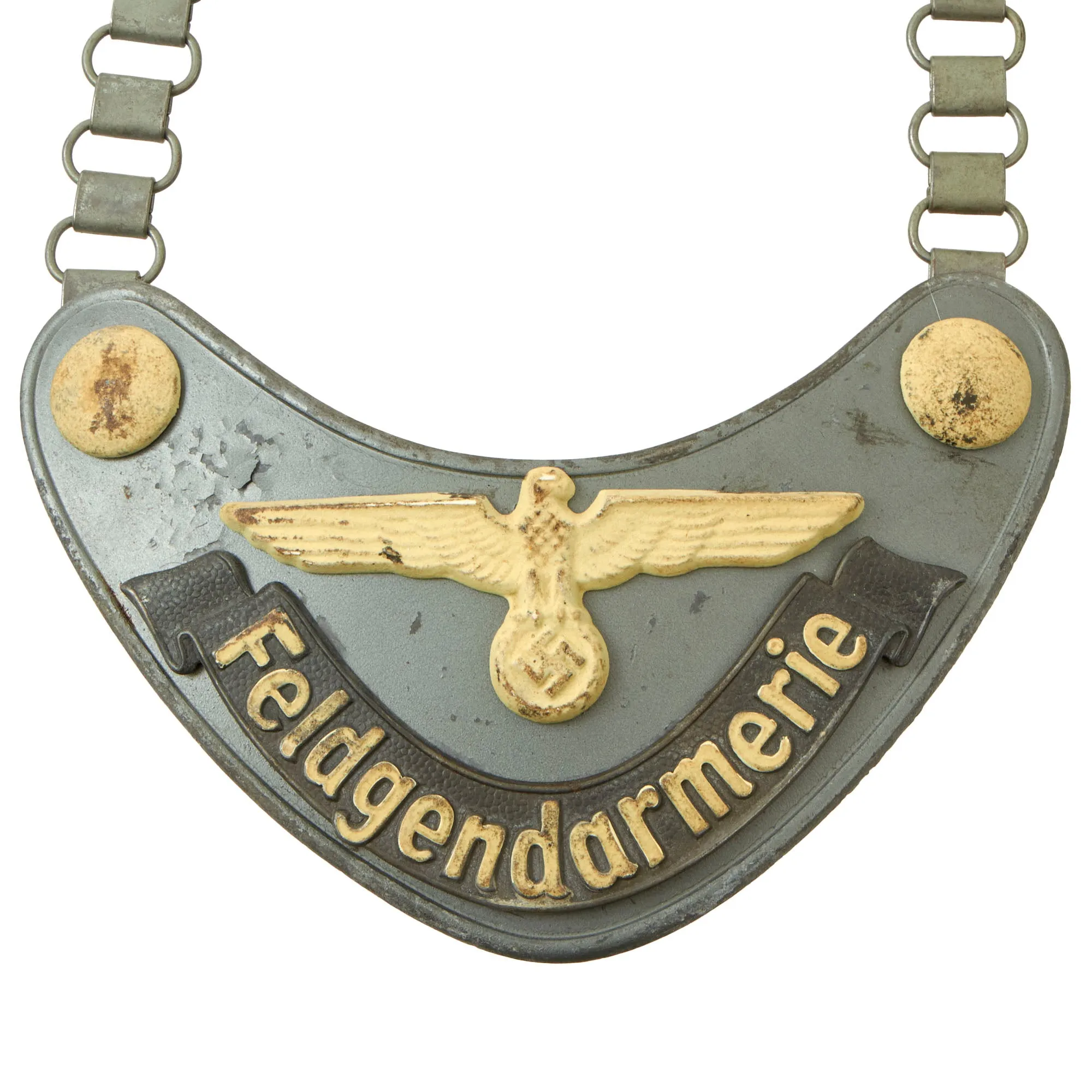 Original German WWII Feldgendarmerie Police Gorget by F.W. Assmann & Söhne with Phosphorescent Paint and Neck Chain