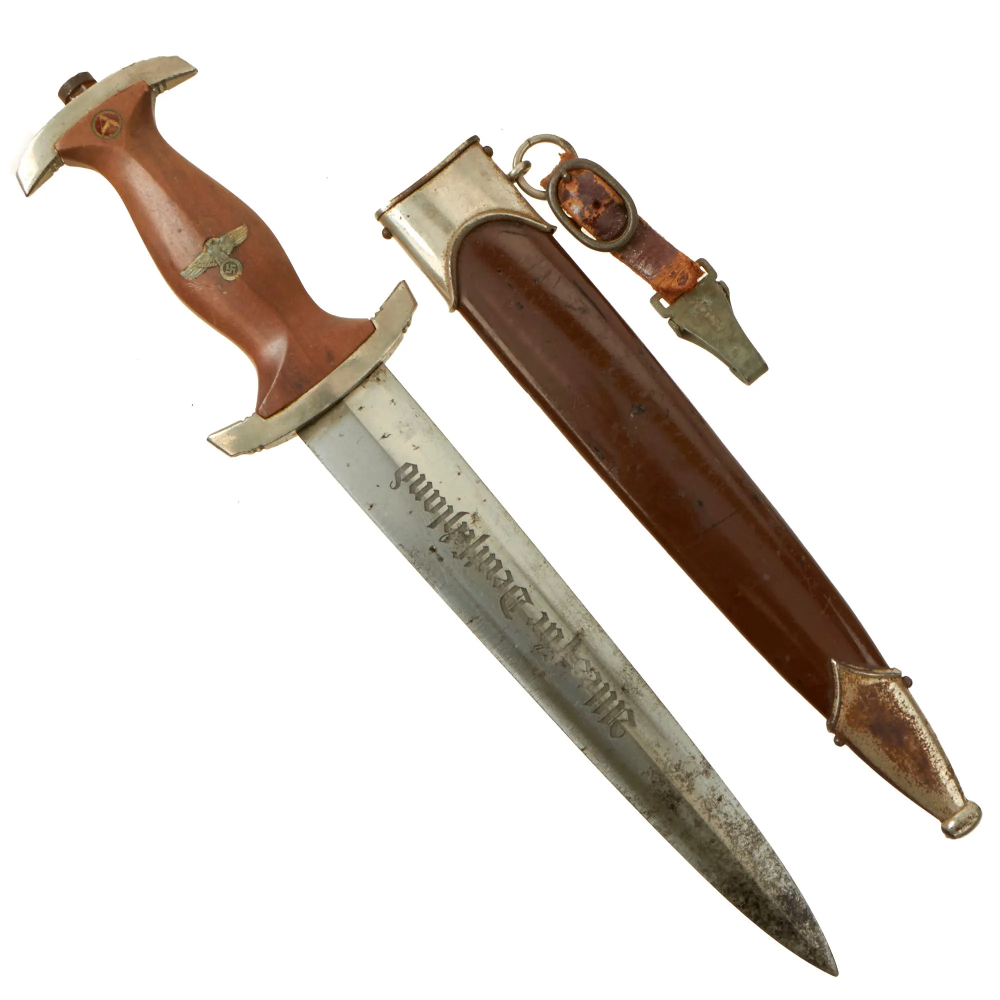 Original German WWII SA Dagger by Rare Maker Artur Schüttelhofer & Co. with Scabbard & Hanger - RZM M7/13