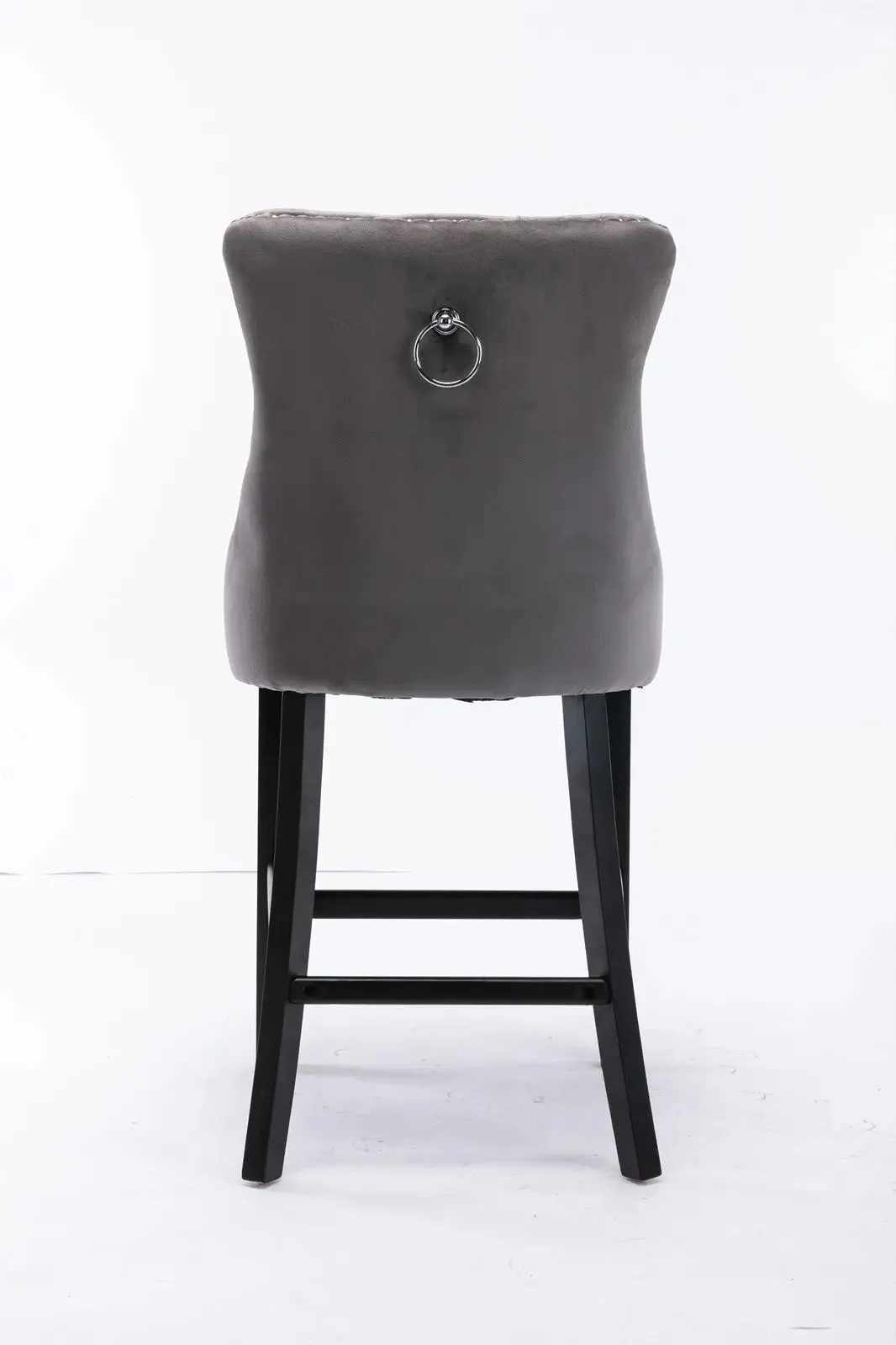 Premium Velvet Bar Stools Set Of 2 With Studs Trim - Grey