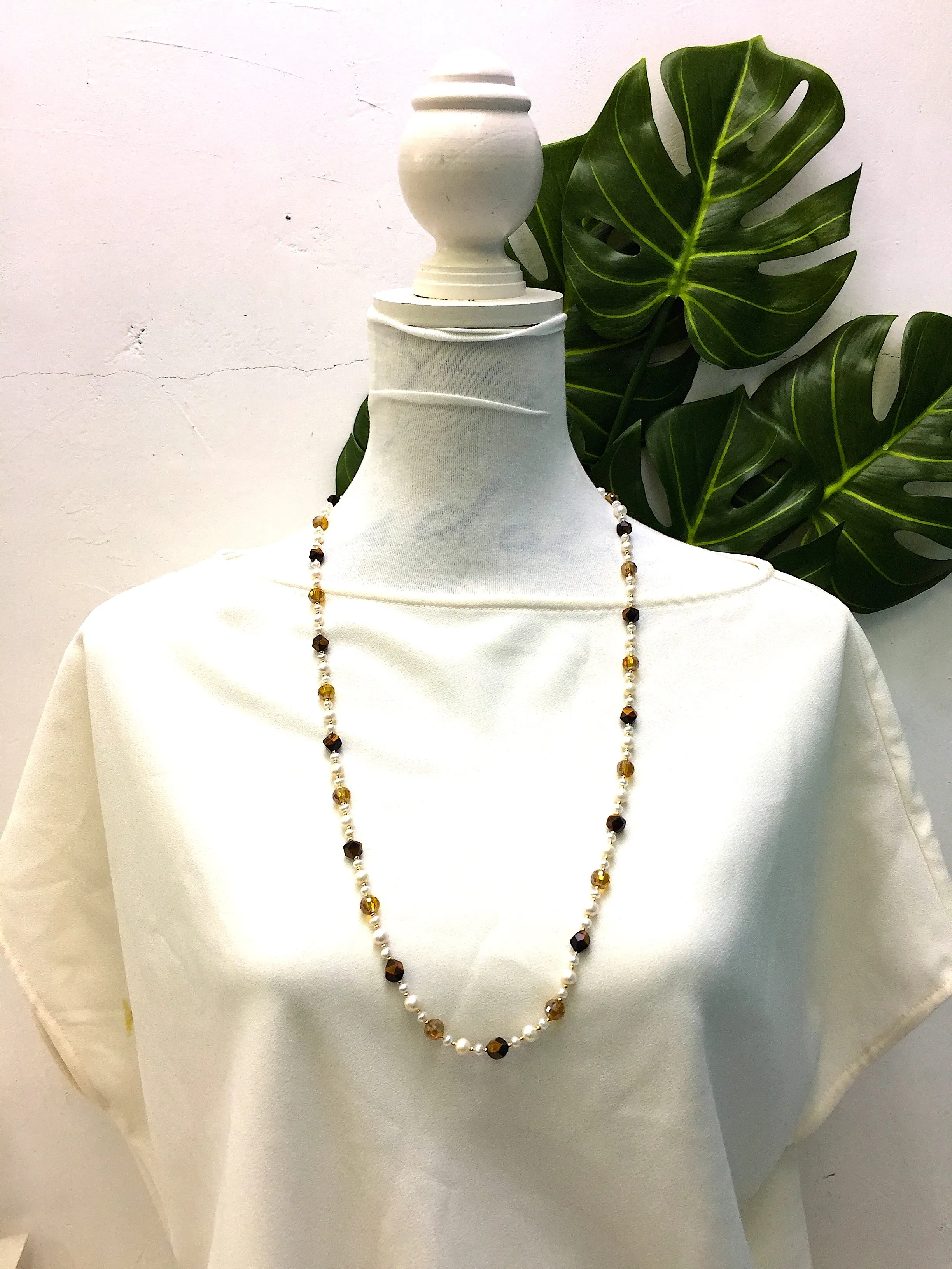 Removable Freshwater Pearls , Tiger Eye & Crystals Glasses Chain EC005