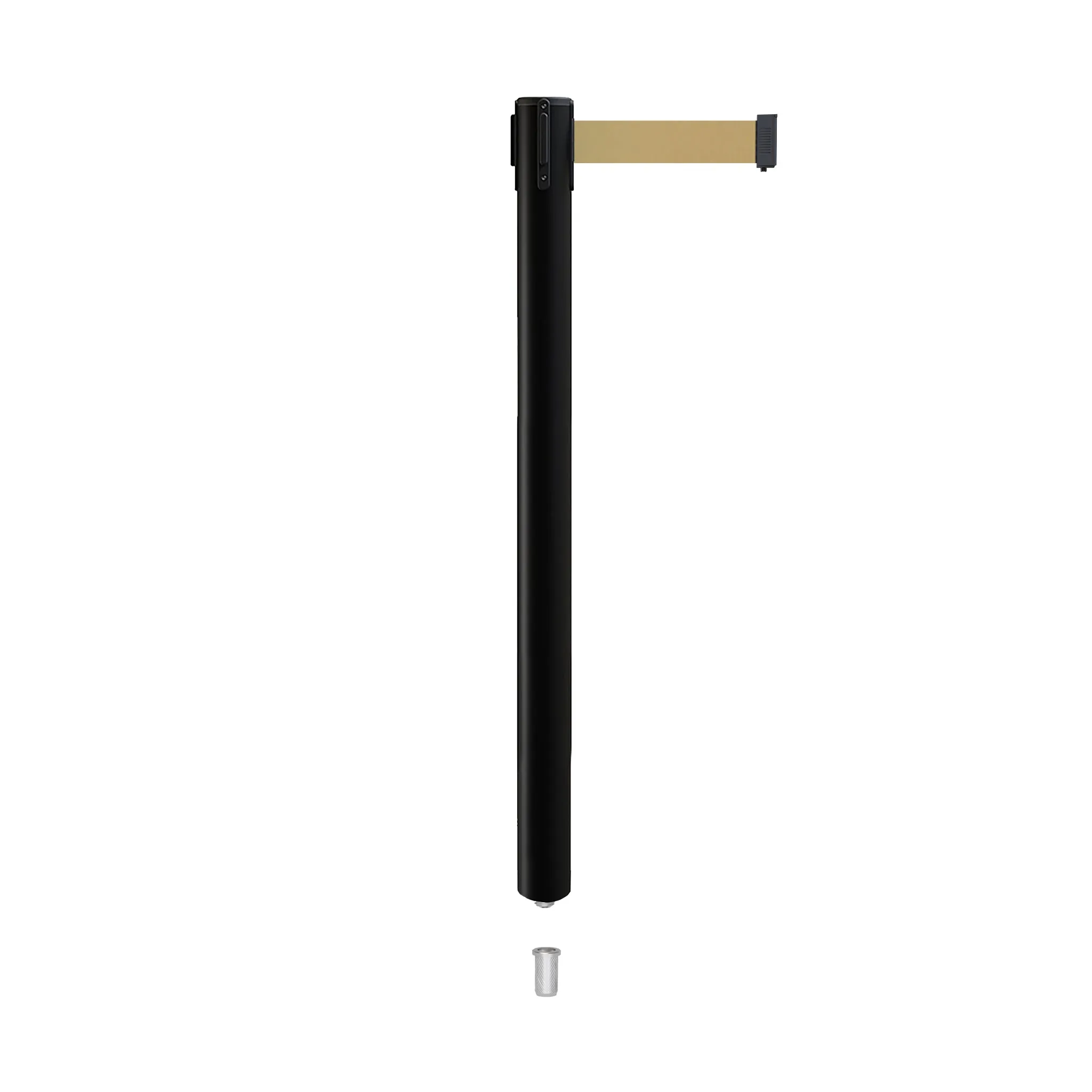 Retractable Belt Barrier Stanchion, Mini Socket Base, Black Post, 13 ft Belt - Montour Line MX630SK