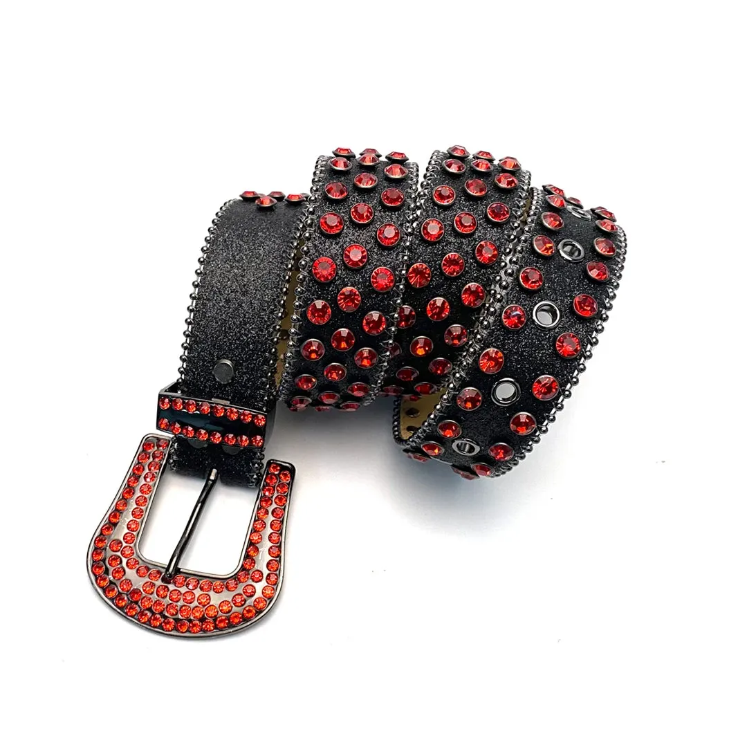 Rhinestone Black Strap With Red Studded Belt